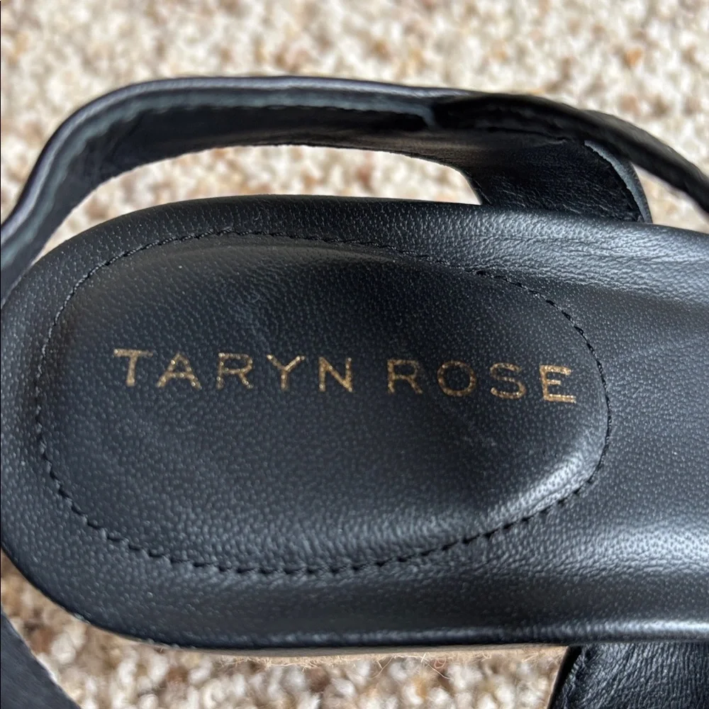 Taryn Rose Women’s Henriette Black Leather Floral Detail Wedge Sandals Worn? 5 B